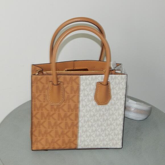 MICHAEL KORS MERCER Two-Tone Logo Medium Messenger Crossbody Bag Deer Multi NWT - Picture 5 of 13